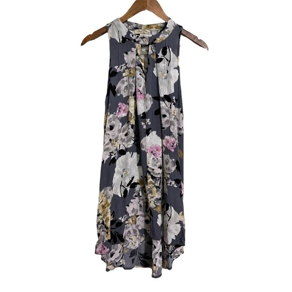 Final Touch Womens Gray Floral Sleeveless High Low Keyhole Shift Dress Small - Picture 1 of 6